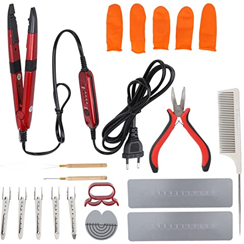 Juego de Combinación de Extensiones de Cabello para Extensiones de Cabello, Extensiones de Cabello Termorreguladas Profesionales, Conjunto de Plancha para Extensiones de (Enchufe