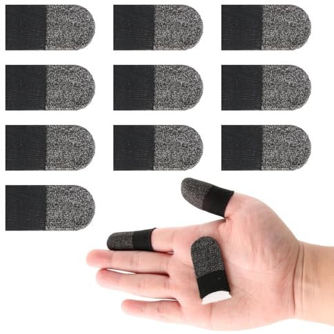 Gaming-Fingerhandschuhe, silberfarbene Fasern, atmungsaktiv, schweißfest, Touchscreen, mobiles Spielunterstützung, Zubehör, dünner Daumenschutz, kompatibel mit allen Touchscreen-Geräten, 10 Stück
