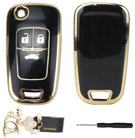 3 Botones Funda de Silicona para Llave de Coche Compatible con Opel Vauxhall Insignia Astra Zafira Mokka Chevrolet Aveo Cruze Spark Carcasa Llave Funda Mando TPU Protectora Negro con Llavero