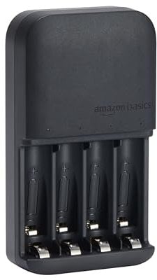 Amazon Basics Chargeur de piles pour piles rechargeables AA et AAA NiMh - Prise européenne, 4 emplacements, Noir
