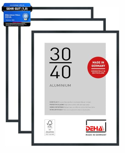 DEHA Design Aluminium Bilderrahmen Tribeca, 30 x 40 cm 2er Set, Schwarz | Aluminium Fotorahmen im Hoch- & Querformat zum Aufhängen Schwarz gebürstet bruchsicheres Kunstglas