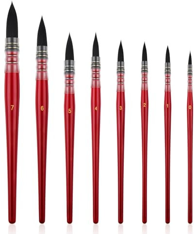 Watercolour Brushes 8pcs Set Professional Paint Brush Wooden Handle Round Tip Mop Artist Acrylic Brush for Acrylic Inks Gouache Tempera Craft