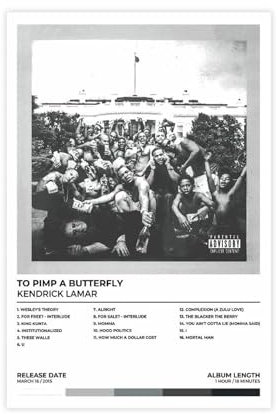 yiili Kendrick Poster, Lamar-Poster, To Pimp A Butterfly, Leinwandposter, Schlafzimmer-Dekor, Sportlandschaft, Büro, Raumdekoration, Geschenk, ungerahmt, 30 x 45 cm