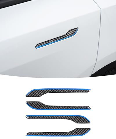 EULIMBQS Carbon Fiber Door Handle Cover for Tesla Model 3 2017-2023, Adhesive Door Handle Cover for Tesla Model Y 2020-2023 (Blue Trim)