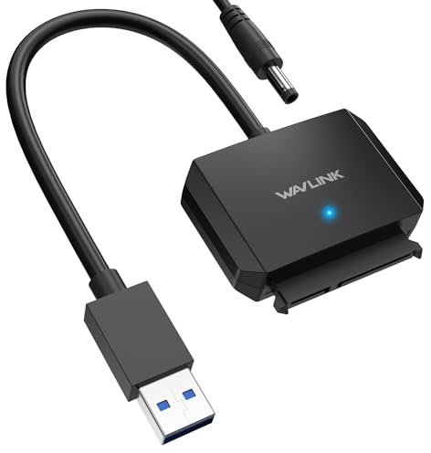 WAVLINK USB3.0 a SATA III Cable Adaptador de Disco Duro, SATA a USB A 5Gbps Convertidor, Conector de Disco Duro Externo para 2.5/3.5 HDD/SSD, Adaptador de Corriente Incluido