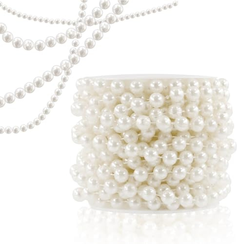 Swpeet 20 m weiße Perlenschnur, 10 mm Girlande, Perlenrolle, Perlenkette, ideal für Blumen, Girlande, Hochzeit, Party, Dekoration, Brautstrauß und Kronleuchter, DIY