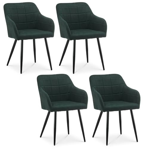 CLIPOP Esszimmerstühle 4er Set Stühle mit Armlehne, Leinen Bezug, Esszimmerstuhl Küchenstuhl Polsterstuhl, Stühle für Esszimmer (Leinen Grün,4er Set)