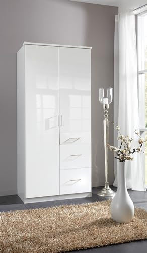 möbelando Drehtürenschrank >Clack< in Hochglanz Lack Weiss - 91x199x58cm (BxHxT)
