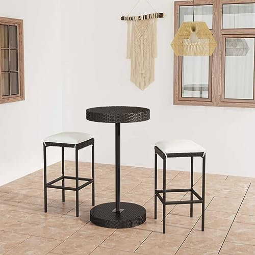 ZEYUAN 3-TLG. Gartenbar-Set mit Kissen, Bistro-Set, Gartenset Tisch Und Stühle, Balkontisch, Balkon Möbel Für Kleinen Balkon, Terrassenmöbel, Bistrotisch, Gartentisch, Poly Rattan Schwarz
