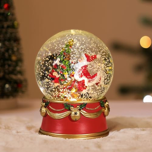 Lewondr Weihnachts-Schneekugel, Weihnachtsmann Beleuchtete Schneekugel mit Schneeflocke, Batteriebetriebene Weihnachts-Wasserkugel, Schneelaterne Weihnachtsdekoration für Haus Schlafzimmer, Rot