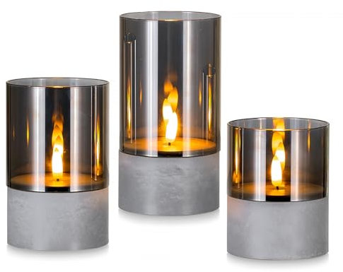 Candeldo Deko Led Kerzen mit Timerfunktion: 3er Set Led Kerze mit Timer Elektrische Kerzen Grau Deko Wohnzimmer Badezimmer Modern Flammenlose Kerzen Stumpenkerzen Adventskranz Weihnachtsdeko