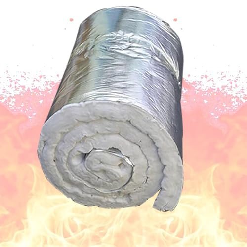 GQZJY Keramikfasermatte Isolierung Silikat Keramikfaserdecke Einseitige Aluminiumfolie Hochtemperatur feuerfeste Matte für Öfen Holzöfen Pipeline Brotbackofen Pizzaofen(Size:61cm*15m)