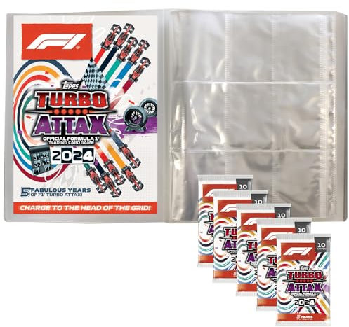 Bundle mit Topps - Turbo Attax Formel 1 2024-1 Leere Sammelmappe + 5 Booster + Exklusive Collect-it Hüllen