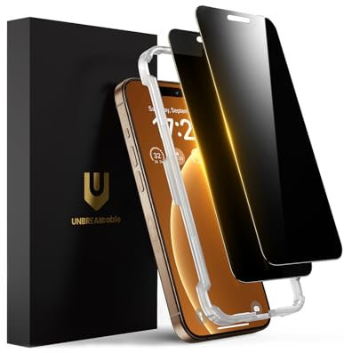UNBREAKcable Privacy Screen Protector for iPhone 16 Pro, Full Coverage Anti-Spy Shatterproof Tempered Glass [True 28°Anti Spy] [Easy Installation Frame] Black Protector for Apple iPhone 6.3 - 2 Pack