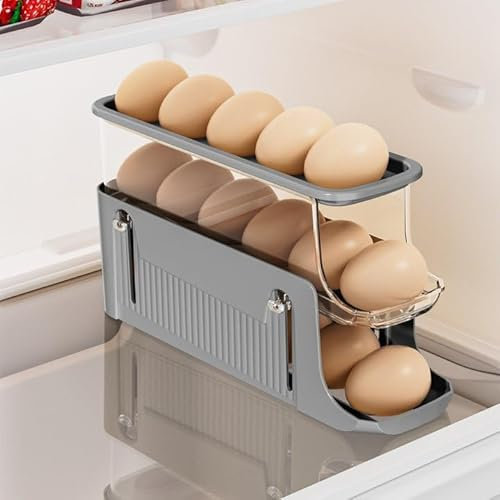 Chingcoo Support à œufs pour réfrigérateur, rangement des œufs, organisateur d'œufs à roulettes, distributeur automatique d'œufs pour réfrigérateur, armoires, plans de travail (gris)