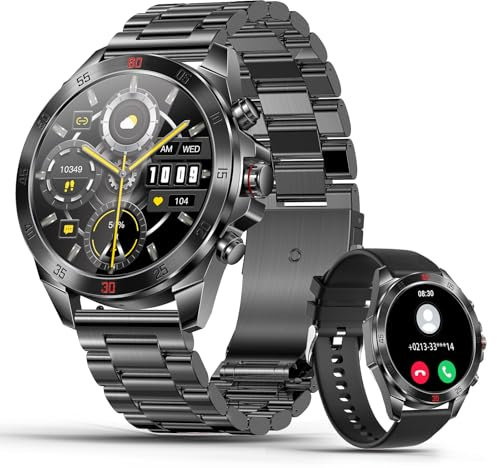 SZHELEJIAM Montre Connectée Homme, 1,43 AMOLED Montre Connectée Appel Bluetooth, IP68 Étanche Smartwatch avec 100+ Modes Sportifs, Cardiaque, SpO2, Sommeil, Montres Bracelet pour Android iOS, Noir