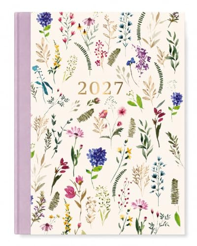 Hardcover Tagebuch 2025, A5, Wochenansicht, stilvolles fliederfarbenes Blumenmuster, A5-Größe (Bienen-Blumenmuster)