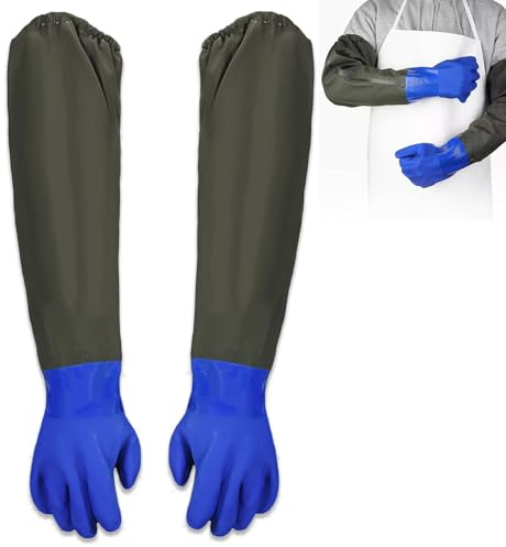 OUTALIZ Guanti per la Pulizia Dello Stagno, 74 cm di Sezione Lunga Guanti di Sicurezza, Guanti di Gomma Lunghi, Guanti Impermeabili in PU Sabbiatura, Guanti Manutenzione Stagno Guanti da Lavoro (Blu)