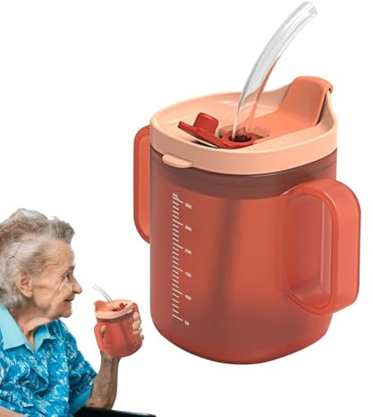Renchey 1/2 pièces 300 ml gobelets étanches pour personnes âgées - Gobelets pour personnes âgées | Gobelet anti-fuite avec 2 anses | Gobelet avec couvercle et paille | Tasse à eau avec poignées