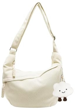 KATIMI Umhängetasche Damen, Crossbody Bag Damen Groß mit Verstellbarer Schultergurt, Stylische Damen-Umhängetaschen, Moon Bag Einfarbige Cord für Arbeit Schule Reisen Einkaufen (Cremefarben)