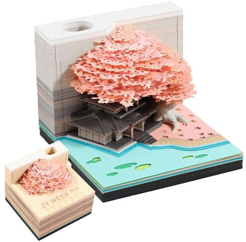 3D Kalender 2025 mit LED Licht 8.5×8.5×7cm 3D Notizblock Kalender 2025 mit Stifthalter 3D Baumhaus 3D Kalender 2025 Abreißen Geschenk für Weihnachten Thanksgiving Jubiläum Valentinstag (Rosa)