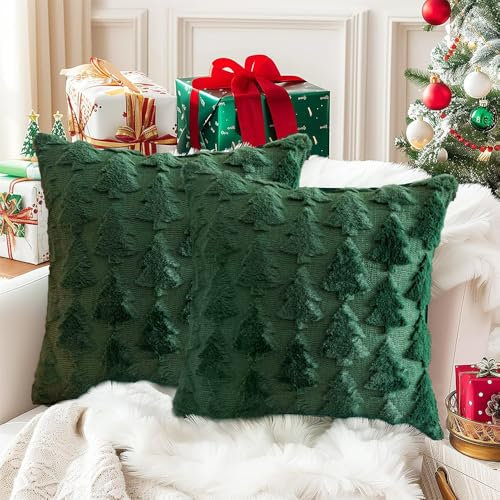 HEYIDAMAI Kissenbezug Weihnachten 2er Set, Weihnachtskissen Grün Samt, Weihnachtsdeko Kissenbezug, Kissenhülle Weihnachten Grün, für Sofa Wohnzimmer Schlafzimmer.