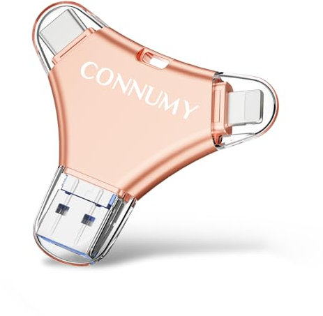 CONNUMY USB Stick 128GB für iPhone, 4-in-1 Flash Laufwerk Externer Speicher für Handy/Pad/Android/PC, USB 3.0 Speicherstick Sichern von Fotos/Videos mit Keine App