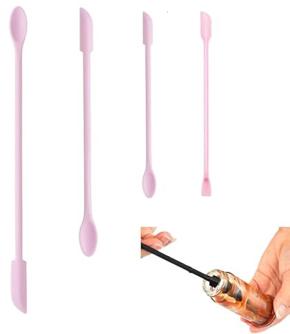 Wopanxye 4pcs Mini Spatulas Makeup Scraper, Silicone Small Spatula for Cosmetics, Reusable Long Thin Jar Scooper for Getting Last Drop Lotion Out, Bottle Cream Stirrer for Kitchen Food Beauty, Pink