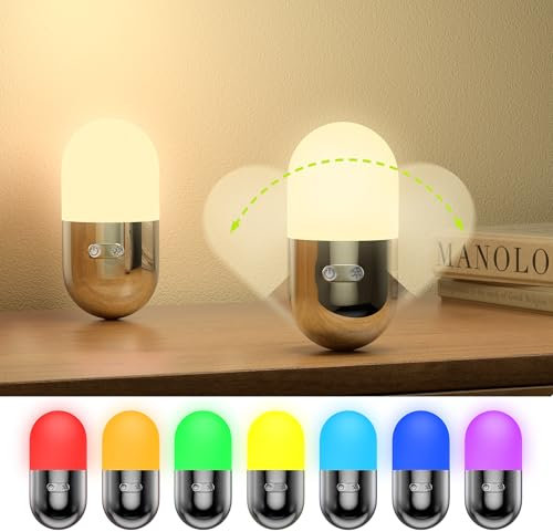 JACKYLED Nachttischlampe, RGB LED Tischlampe mit 10 dimmbaren Farbmodi, USB-aufladbar, Nachtlicht für Schlafzimmer & Kinderzimmer, 2Stück
