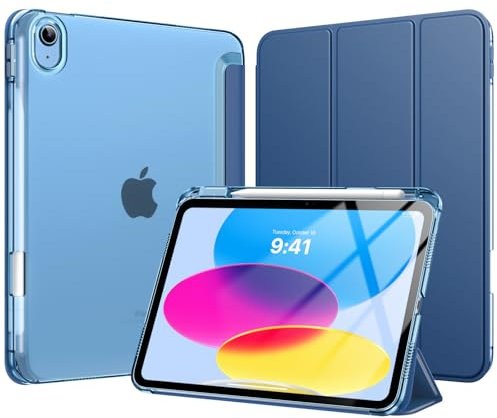 MoKo Hülle für iPad (A16) 11. Generation 11 Zoll 2025, iPad 10. Generation 10,9 Zoll 2022 mit Stifthalter, Schlank Leicht Trifold Schutzhülle mit Hart PC Transluzenter Rückseite, Marineblau