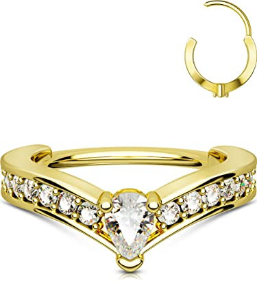 OUFER 16G Helix Piercings Gold 12 mm V-Shaped Conch Piercing Ring Rook Tragus Daith Chirurgenstahl Clicker Cartilage Earring Hoop Knorpel Ohrring Ohrpiercing Forward Top of Ear Septum Nose Ring