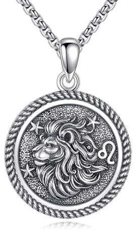 URONE Leo Necklace 925 Sterling Silver Leo Pendant And Chain Constellation Necklace Zodiac Jewellery Birthday Gifts for Women Men