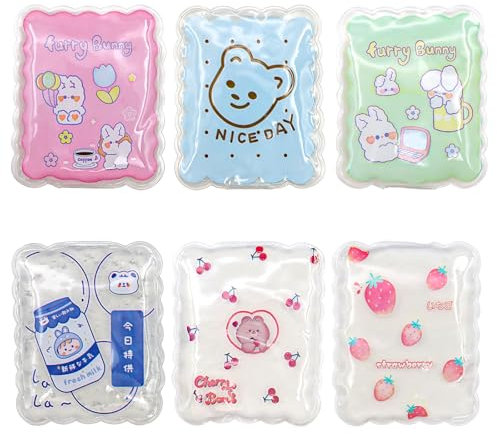 VEGCOO Poche de Glace Enfant Réutilisable - Lot de 6 - Gel Chaud/Froid - Housse Douce - Fièvre, Douleurs Dentaires - Micro-ondes & Congélateur