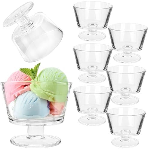 KADAX Juego de 12 vasos de helado de cristal, 290 ml, vasos de postre con pie, cuencos para helados, postres y frutas, copas de hielo, cuencos de postre, aptos para lavavajillas (modelo 1)