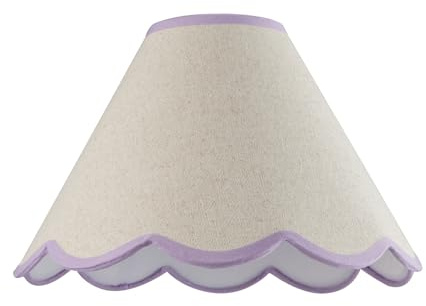 Classic Scallop Edge Natural Textured Linen Coolie Lamp Shade with Soft Lilac Cotton Trims | 30cm x 20cm | for Ceiling Pendant or Lamp by Happy Homewares