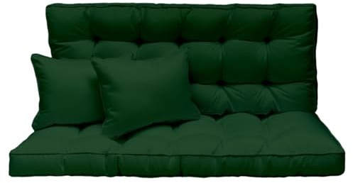 Hollywoodschaukel Auflage 150x50 cm - 3-Sitzer Set: Sitzkissen und Rückenkissen – gesteppt & dick gepolstert 10 cm – Kissen für Gartenbank, Palettenbank, Balkonbank & Terrasse – Farbe: Grün [133]
