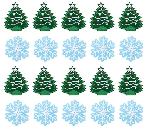 Angoily 40 Stück Patch Aufnäher Weihnachten Patches Zum Aufbügeln Bügelbilder Schneeflocken und Weihnachtsbaum es Stickerei Abzeichen Gestickter Aufnäher Reparatur DIY Nähen für Taschen Jeans Jacken