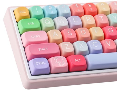Tsungup MOA PBT Keycaps, 126 Keys Custom Cute Gummy Bear Rainbow Candy Keycap Set Compatible with Cherry Gateron MX Switches for ANSI Layout Mechanical Gaming Keyboards