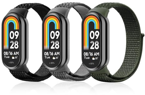 aceyoon Nylon Armband nur Kompatibel mit Xiaomi Smart Band 10/9/8, 3 Stück Verstellbare Elastische Sport Armbänder