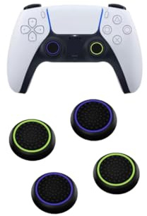 WhiteStone4All Lot de 4 capuchons en silicone pour manettes de PS4/PS5/Xbox/Switch - Motif à pois et clous (violet et jaune)
