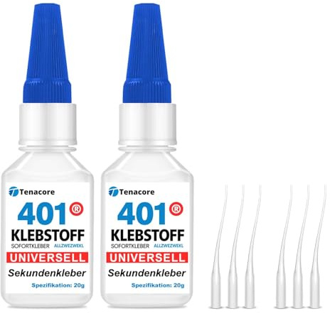 Tenacore Sekundenkleber 2 x 20 g, flüssig, für Holz, Leder und Metall | Flüssiger Sekundenkleber für Metall, Holz, Leder, Gummi, Keramik und viele Kunststoffe; für Haushalt, Hobby und Werkstatt