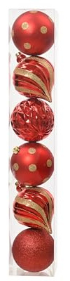 Weihnachtskugeln Kunststoff 15cm 6er Set Glanz Glitzer Rot Gold