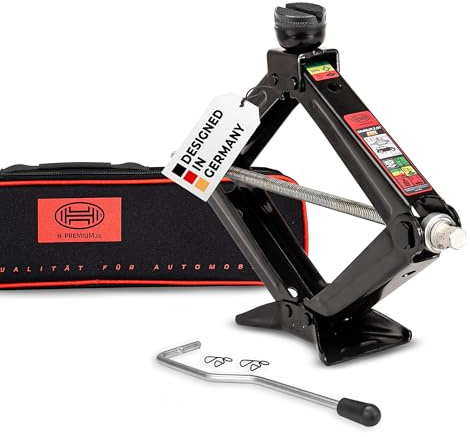 HEYNER® Wagenheber Scherenwagenheber 2 t 105-450mm Runder, Heber | Sattel Austauschbares Gummipad, Kurbel TÜV, GS Auto, Handkurbel PKW SUV Kleinlastwagen Schwarz, 1111305153 und GS-Geprüft