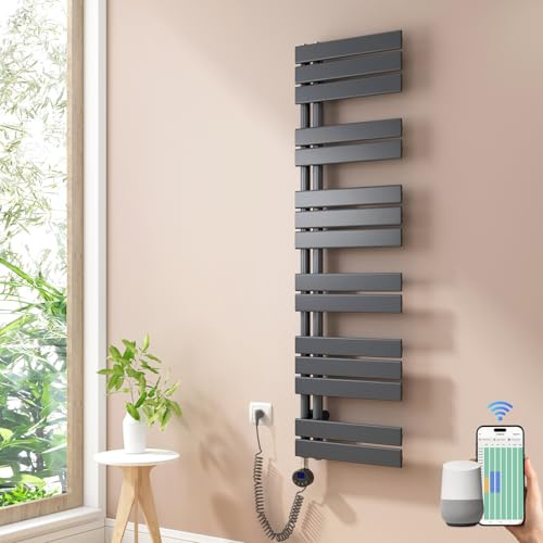 Heilmetz Badheizkörper Elektrisch Smart WiFi Handtuchheizkörper Elektrisch mit Thermostat mit Timer-Funktion Heizkörper Badezimmer Anthrazit Badheizkörper 40x138.5cm