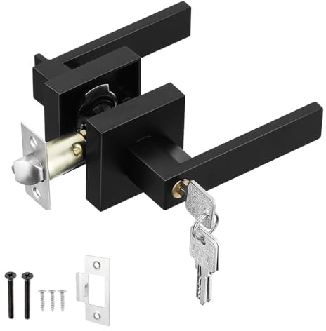 Yuhtech Maniglia a leva per porta con serratura, maniglie per porta d'ingresso con serrature e chiave, maniglia quadrata per porta interna, apertura a sinistra o destra