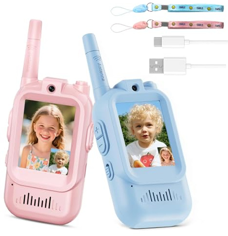 MISIRUN Talkie Walkie Vidéo Enfants, Interphone Audio Vidéo 2 Voies, Communicateur Visuel pour Enfant, Longue Portée, Jouet Intérieur Extérieur, Rechargeable,Cadeau Garçon Fille 3-12 Ans