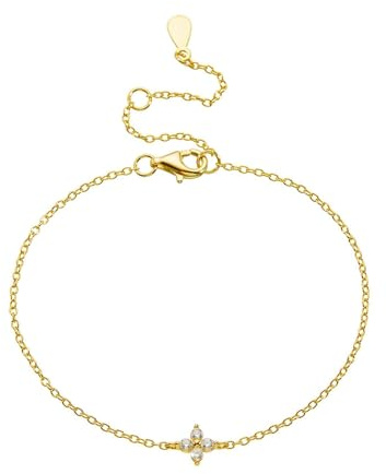 Homxi 585 14 K Gold Kette Armband Damen, Blume mit Diamant, 19 CM + 3 CM Verlängerung, Damen Armkette Gold