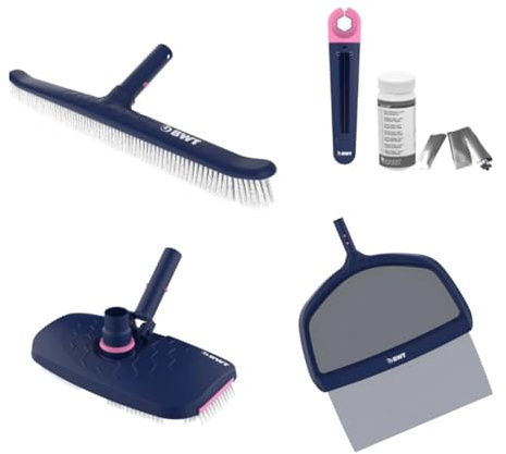 BWT Essential Pool Reinigungsset | Komplett – Poolpflege Set mit Poolbürste, Bodensauger, Laubkescher & Wassertester | Teleskopstange kompatibel | Für Aufstellpool & Schwimmbecken