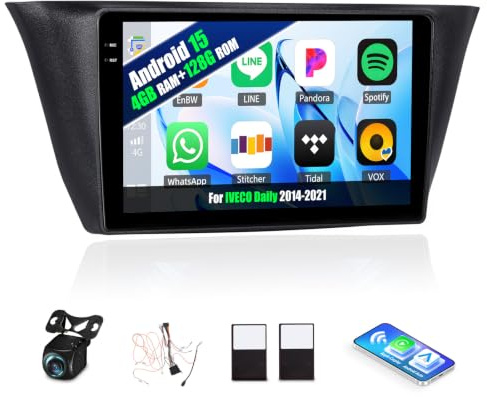 per IVECO Daily 2014-2021, Android 15, 4G+128G GOHHDL Autoradio per IVECO Daily 2014-2021 con Carplay Android Auto, Touch Radio da 9 Pollici 2Din con GPS WiFi Bluetooth FM/RDS EQ SWC Retrocamera&Mic