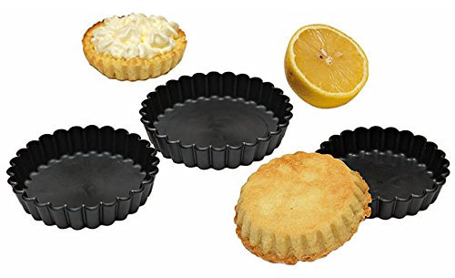 Matfer Bourgeat Exoglass Round Fluted Tartlet Baking Pan, 3.5 Diam., 12PK Black 345657